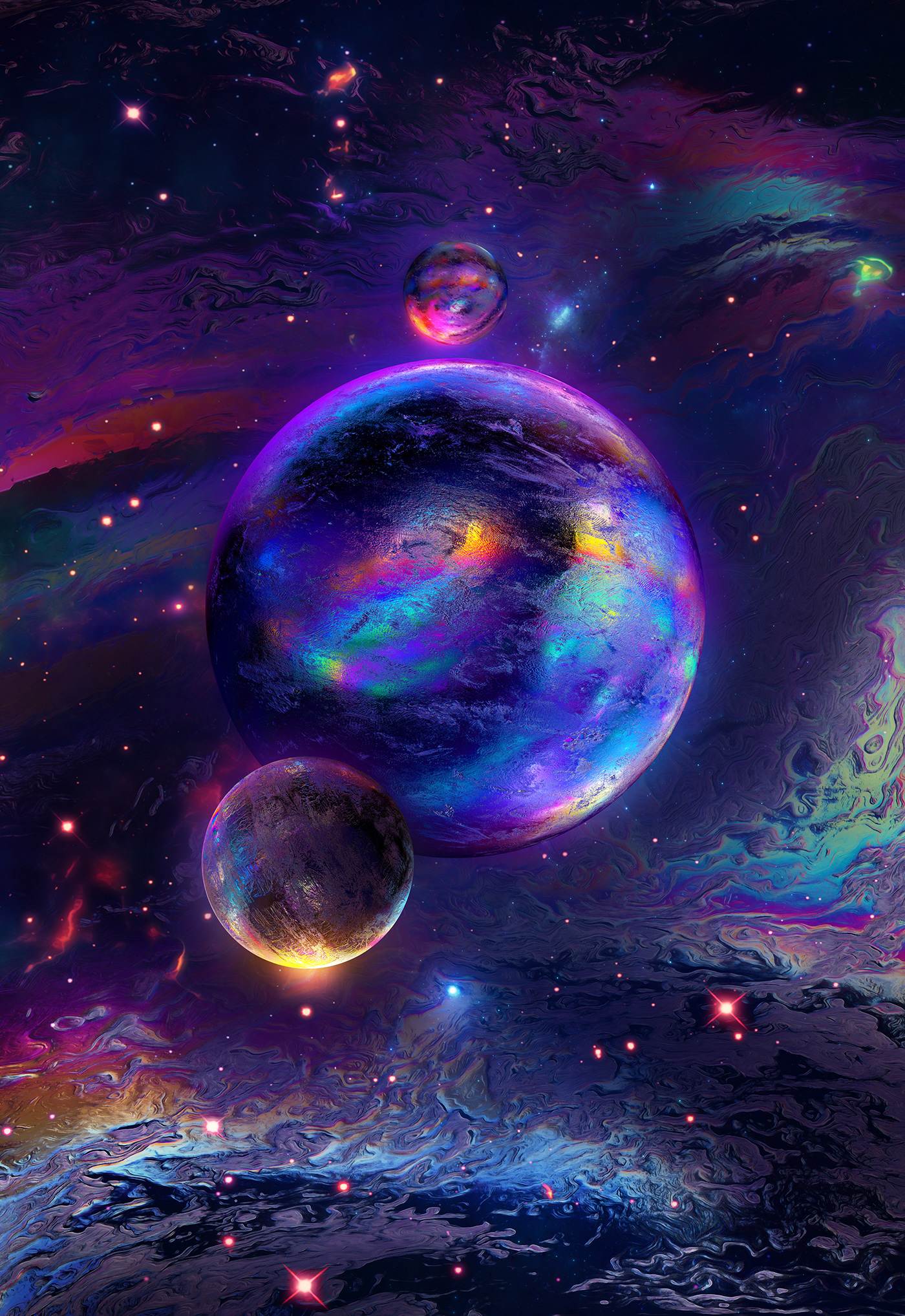 3D abstract glow nebula octane planet psychedelic rainbow Space  weird