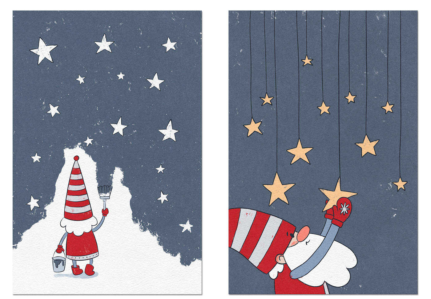 cartoon children illustration Christmas gnome greeting card ILLUSTRATION  Merry Christmas new year postcard Santa Claus