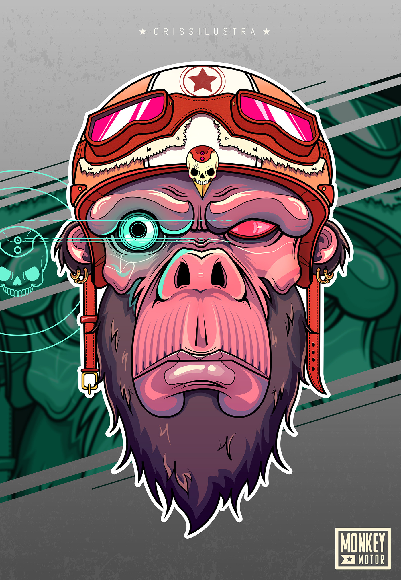 monkey Mono colombia vectors Vectores photoshop cristian suarez  colors colores Motos casco segunda guerra mundial ilustracion crissilustra diseño