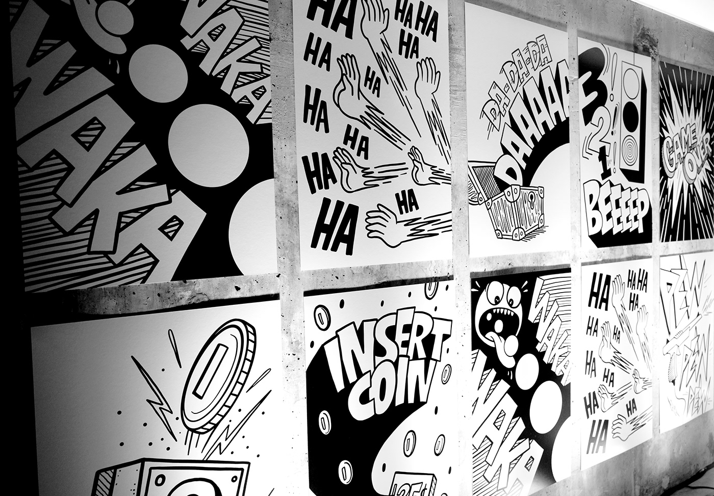 HAND LETTERING Videogames Gaming retro graphics Poster Design black and white line art Comic Book