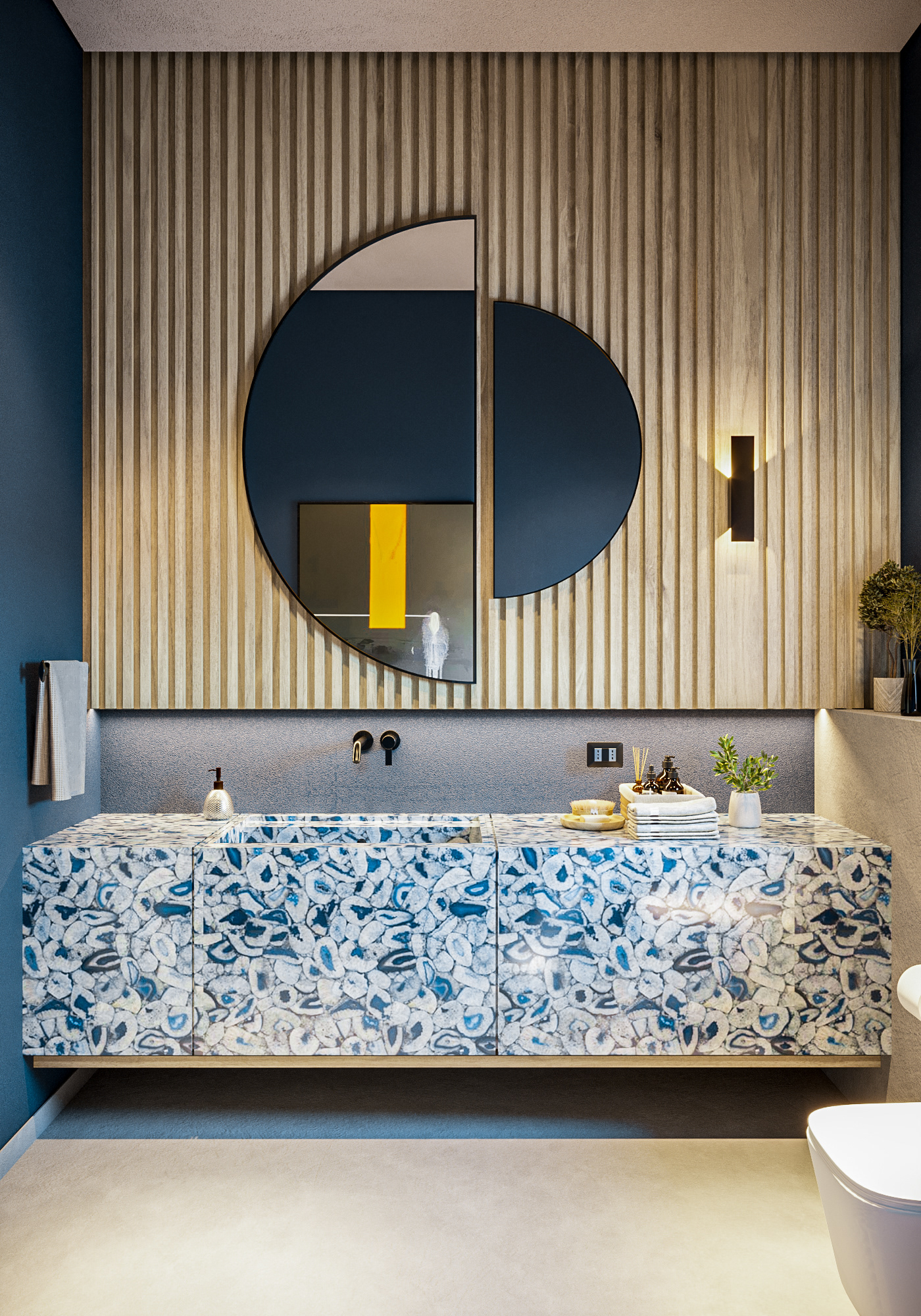 CGI architecture visualization Render interior design  blue corona bathroom