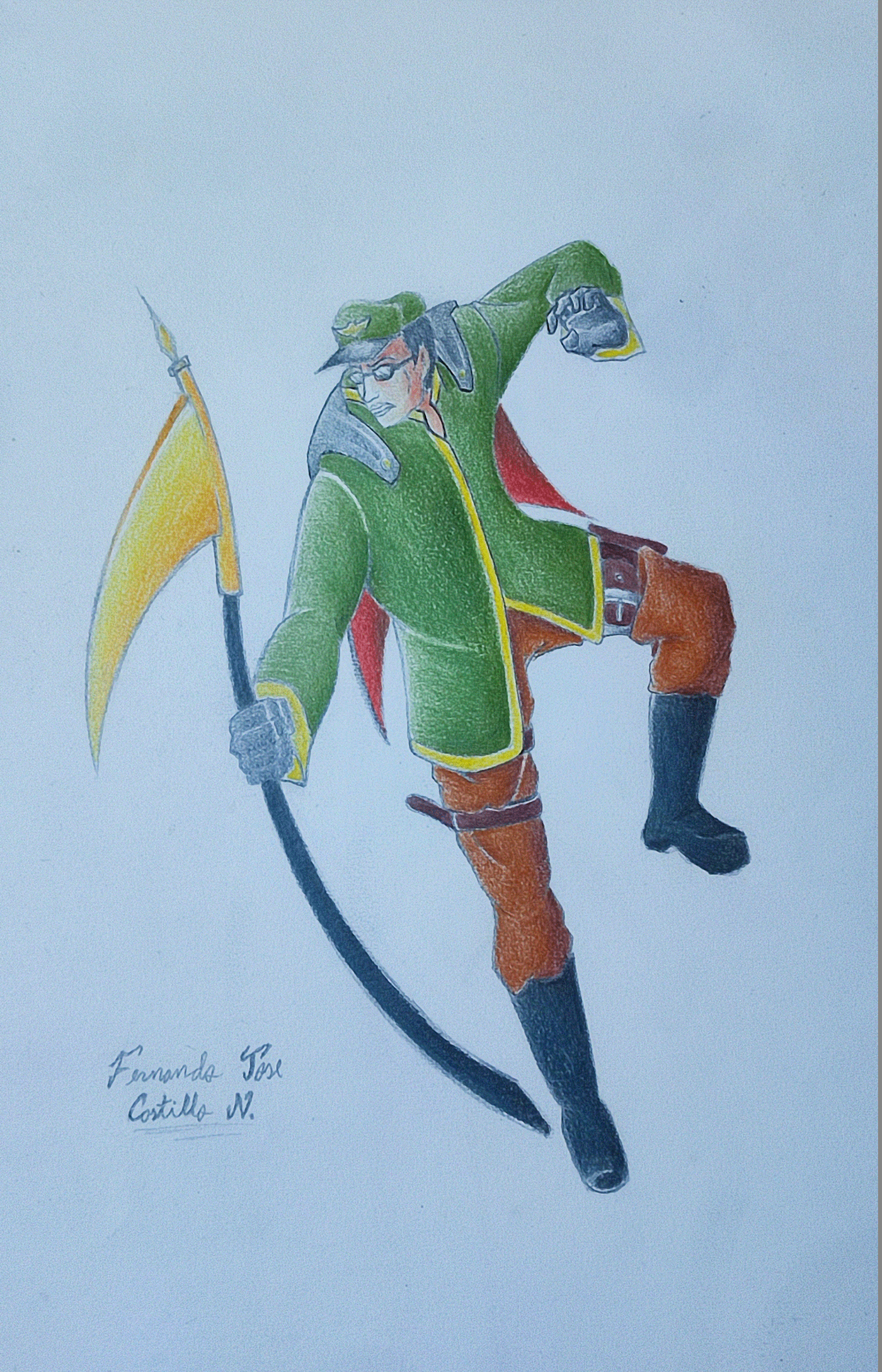 Pencil drawing Military TRADITIONAL ART poster scythe Sunglasses dibujo colores personajes original character