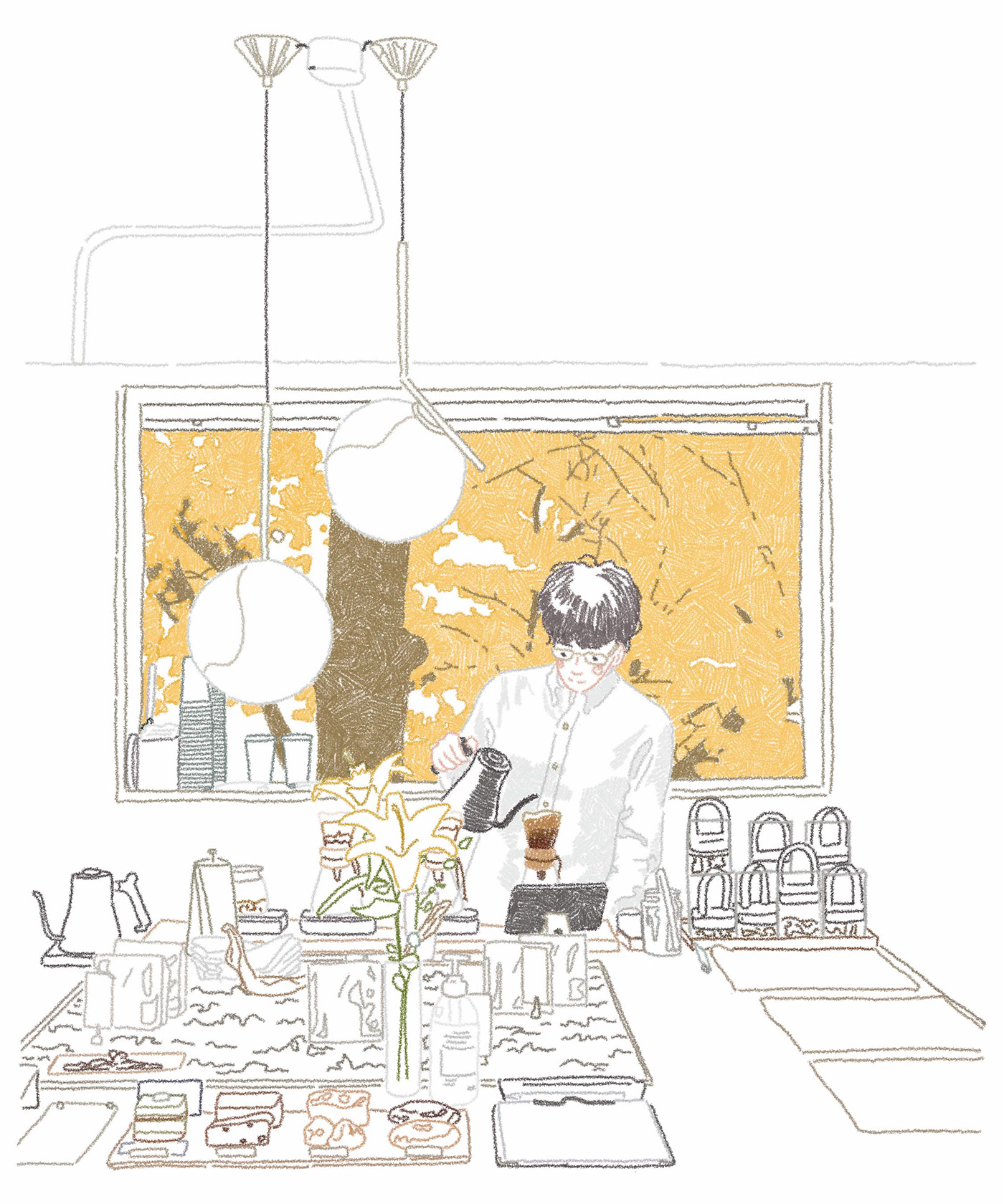 autumn Coffee coffee shop Digital Art  digital illustration Drawing  Fall ILLUSTRATION  lineart Procreate