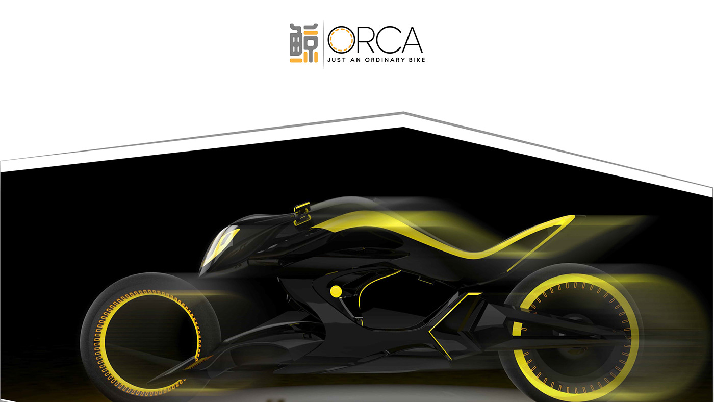 orca Bike futuristic Tron black and yellow industrial design  killer whale