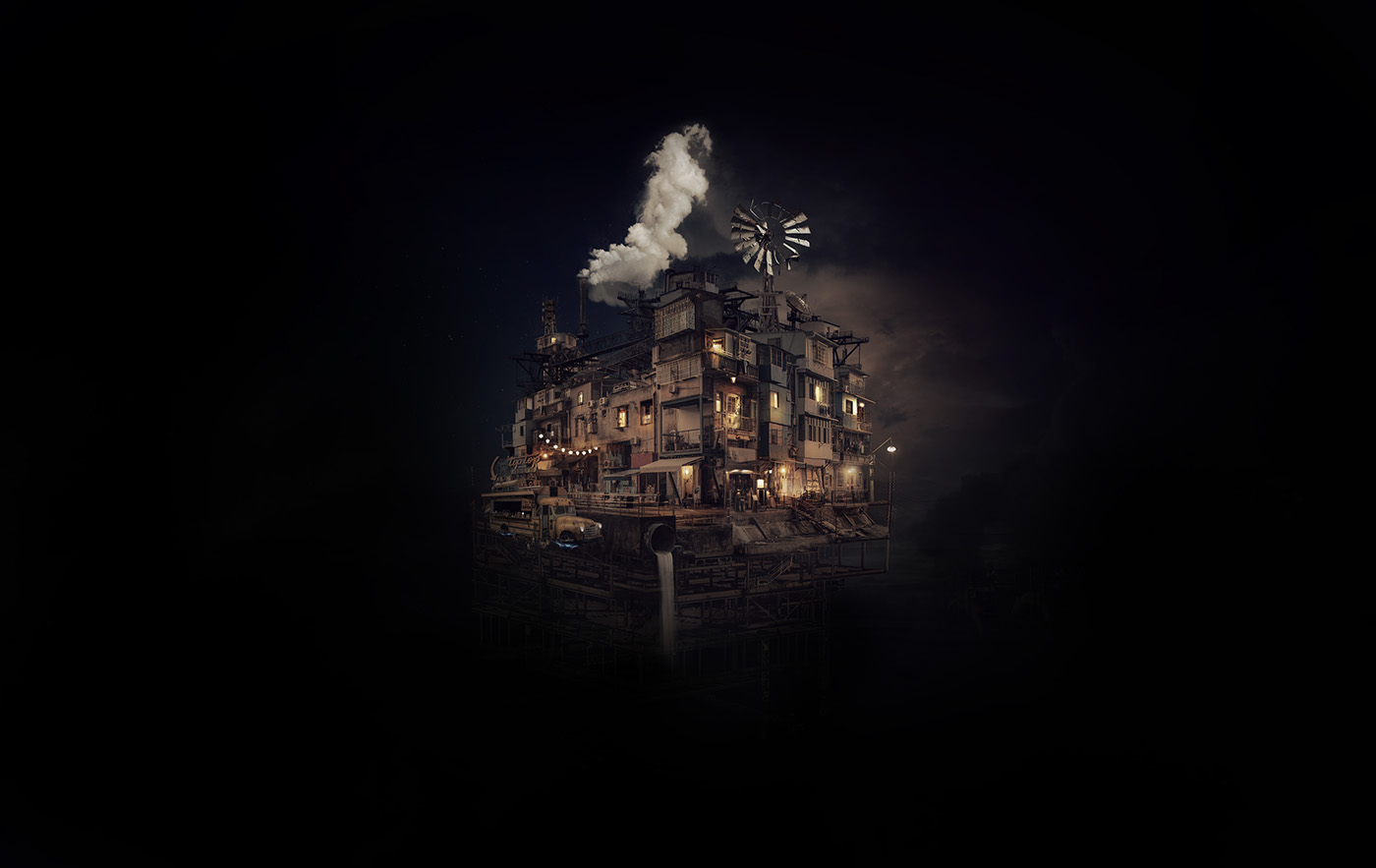 favela Photo Manipulation  lights light houses fantasy city moon