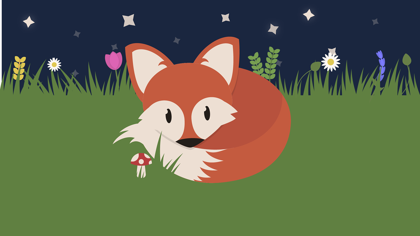 FOX Nature night sleep sleeping animation  cute grass Flowers stars