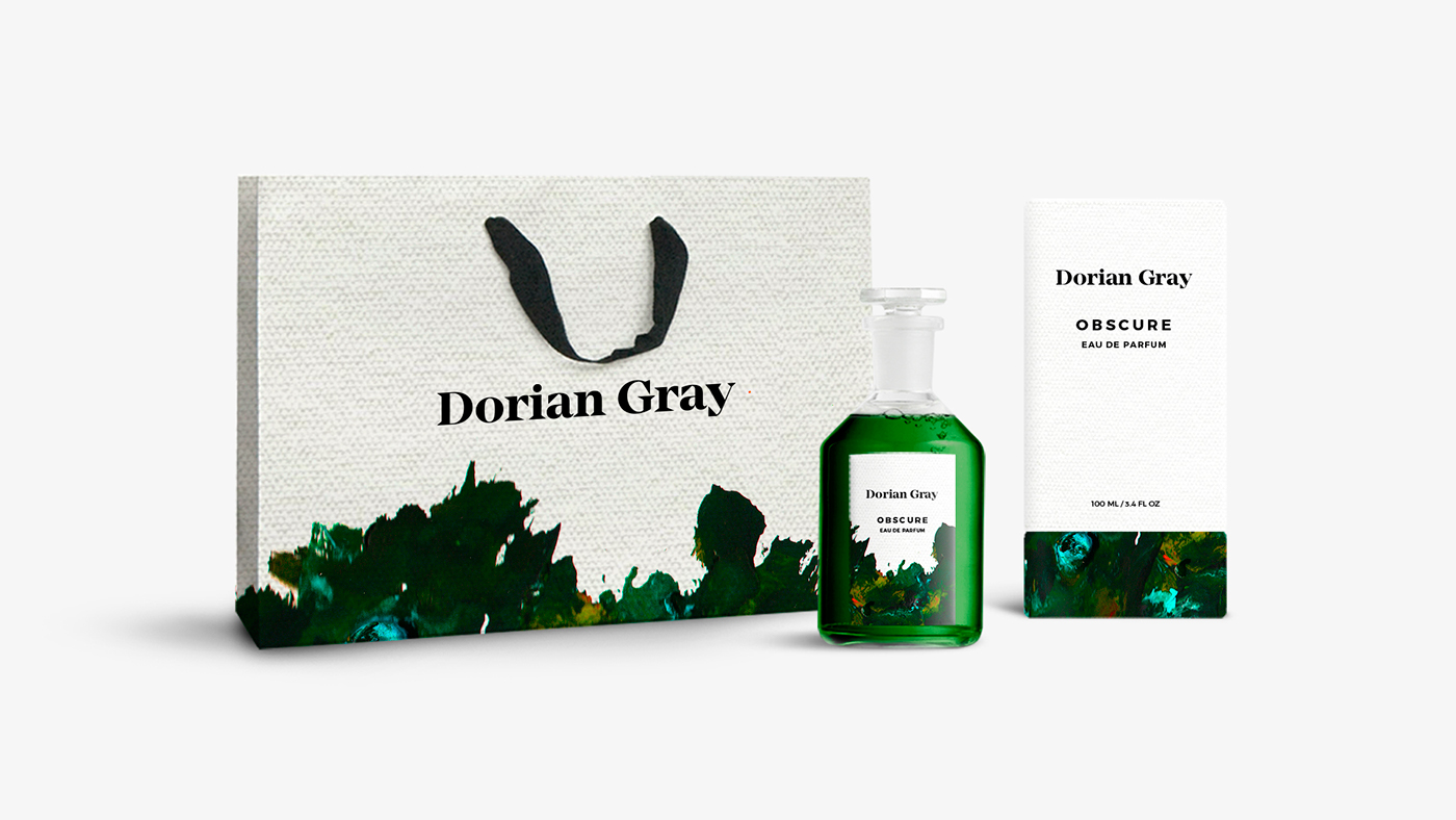 Dorian Gray Oscar Wilde parfum brand Pack bottle paint Beautiful canvas portrait art elegant modern logo Logotype