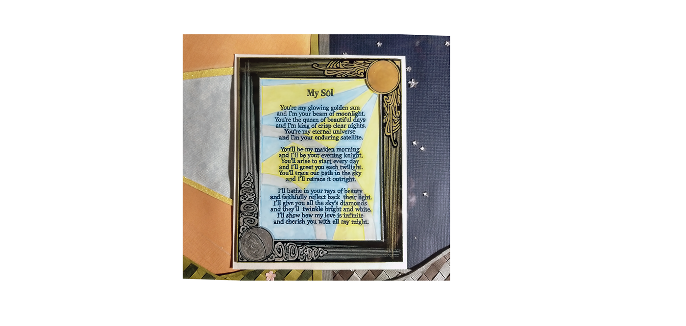 Yin & Yang sun & moon Poetry  poem acrylic ink g-pen papercut watercolor Framed Artwork