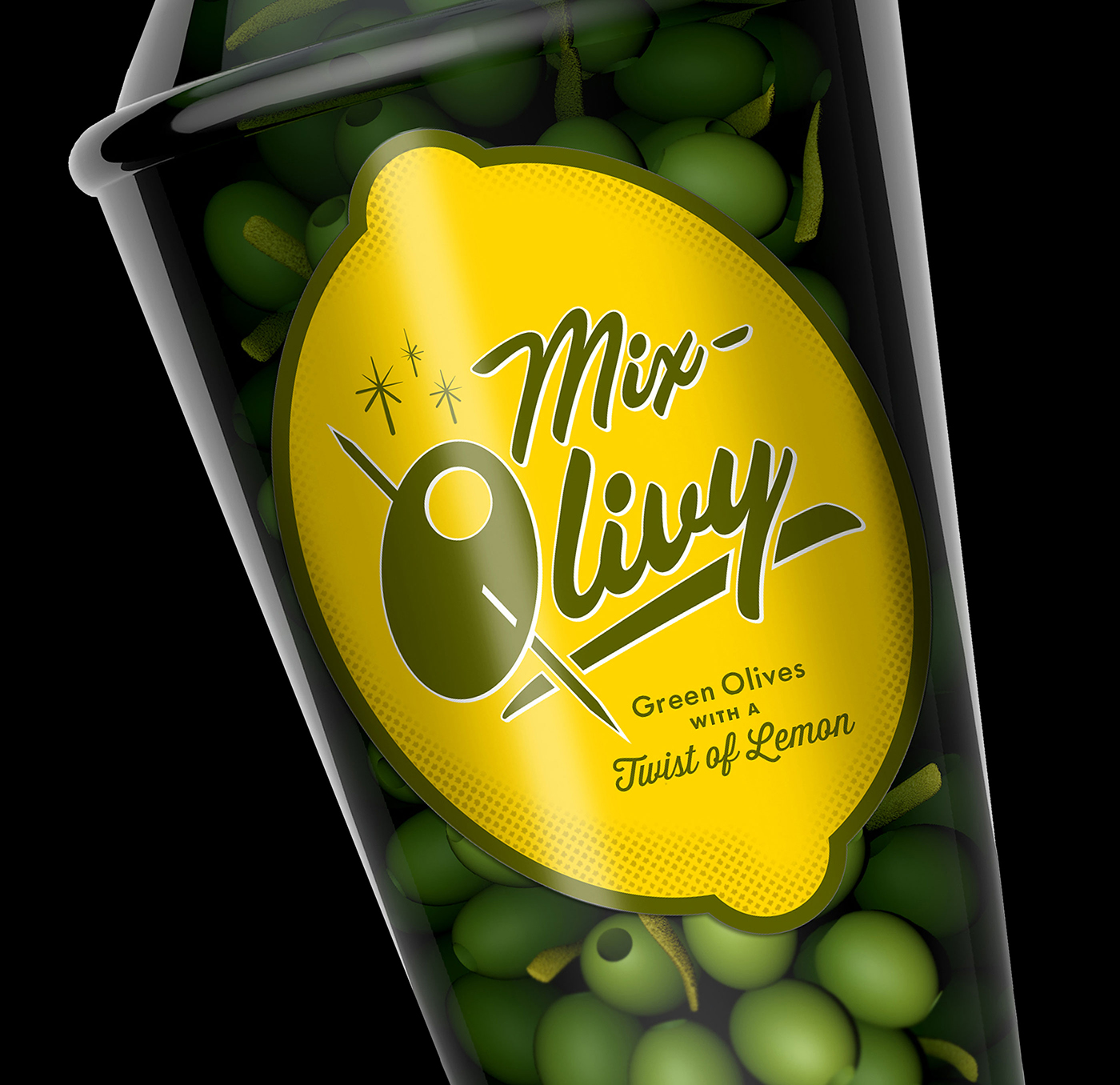 Packaging jar Label lemon green olives