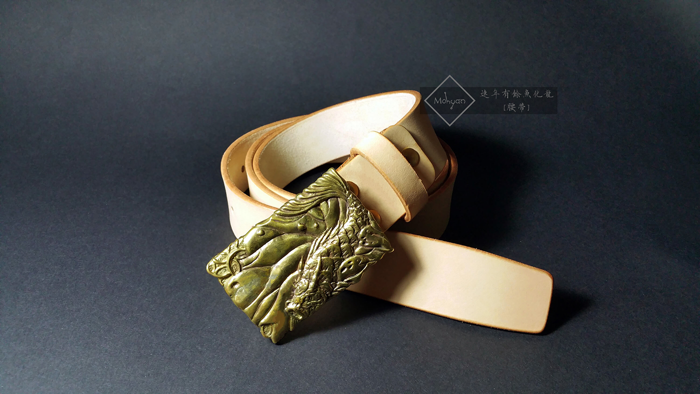 tradition auspicious brass buckle Vegetable tanned leather handmade