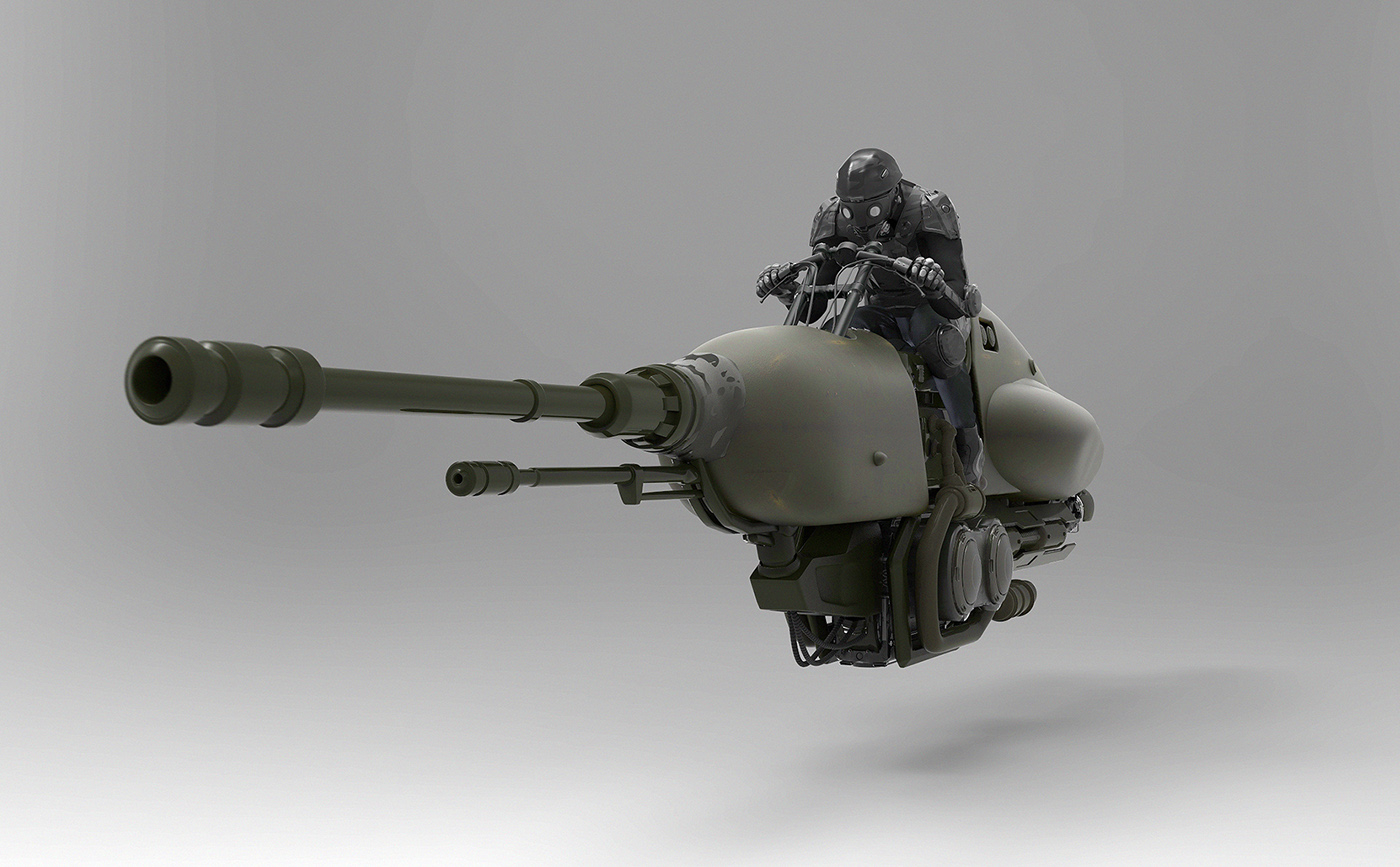 Speeder Cyborg Vehicle soldier mars planet rocks Gun sci-fi Armor