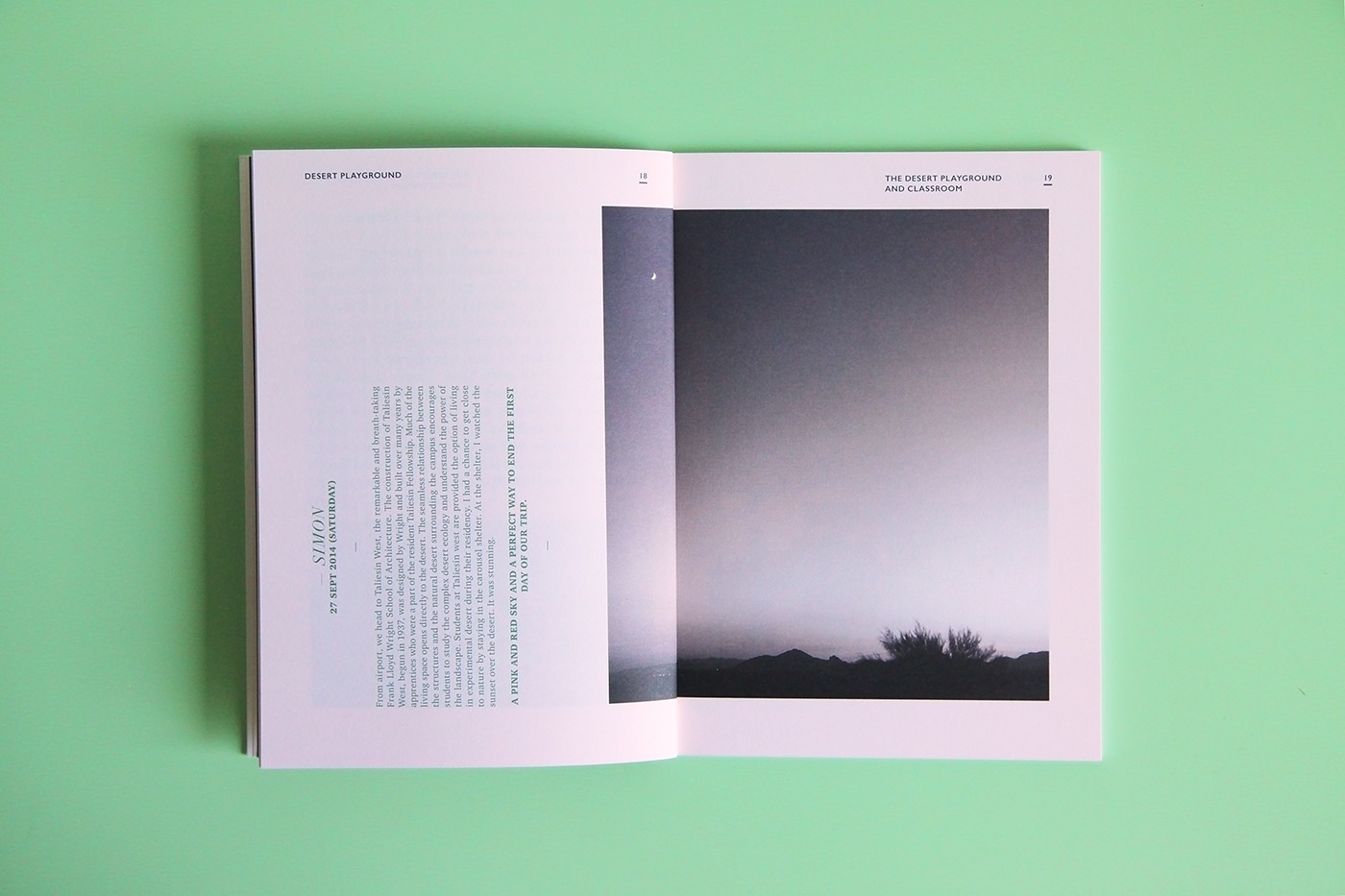 publication pastel desert Playground book Layout Diary journal type charter Didot Gill Sans pages slab serif exchange