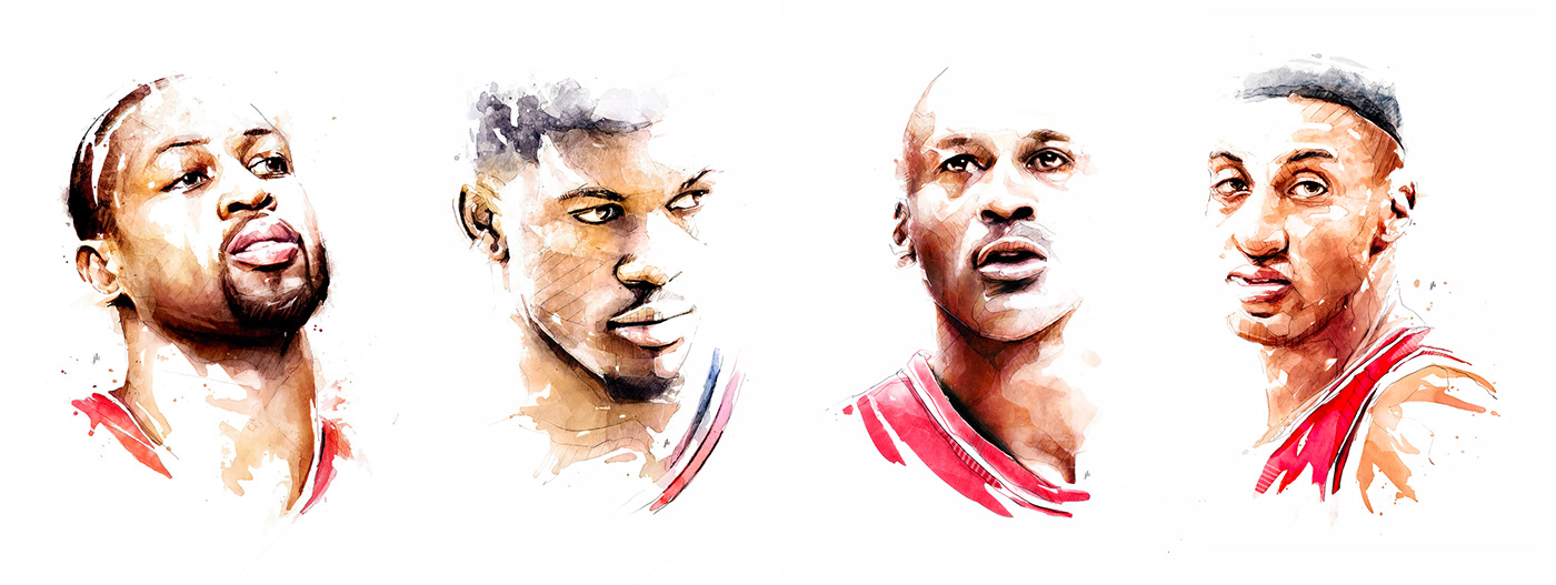 CMYKyles Jeremy Kyle energy emotion watercolor NBA Michael Jordan Dwayne Wade pippen Jeremykyleart