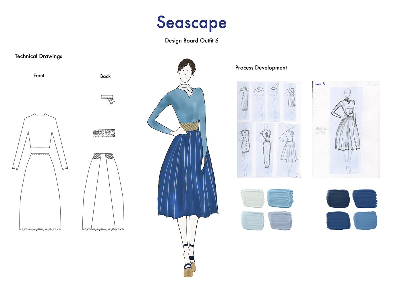 Fashion  fashion design Drawing  ILLUSTRATION  sketchbook process mood board blue summer spring
