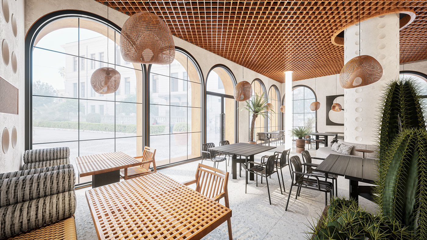 cafe restaurant interior design  architecture design CGI visualization exterior 3D Render