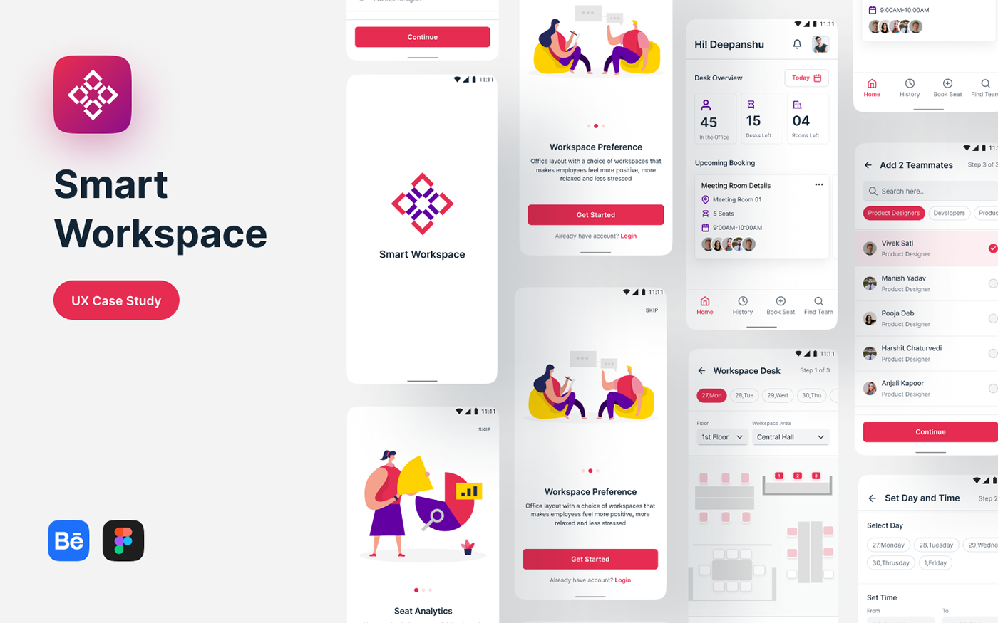 Office workspace Booking ux Mobile app Case Study wireframe prototype Figma hybrid workplace