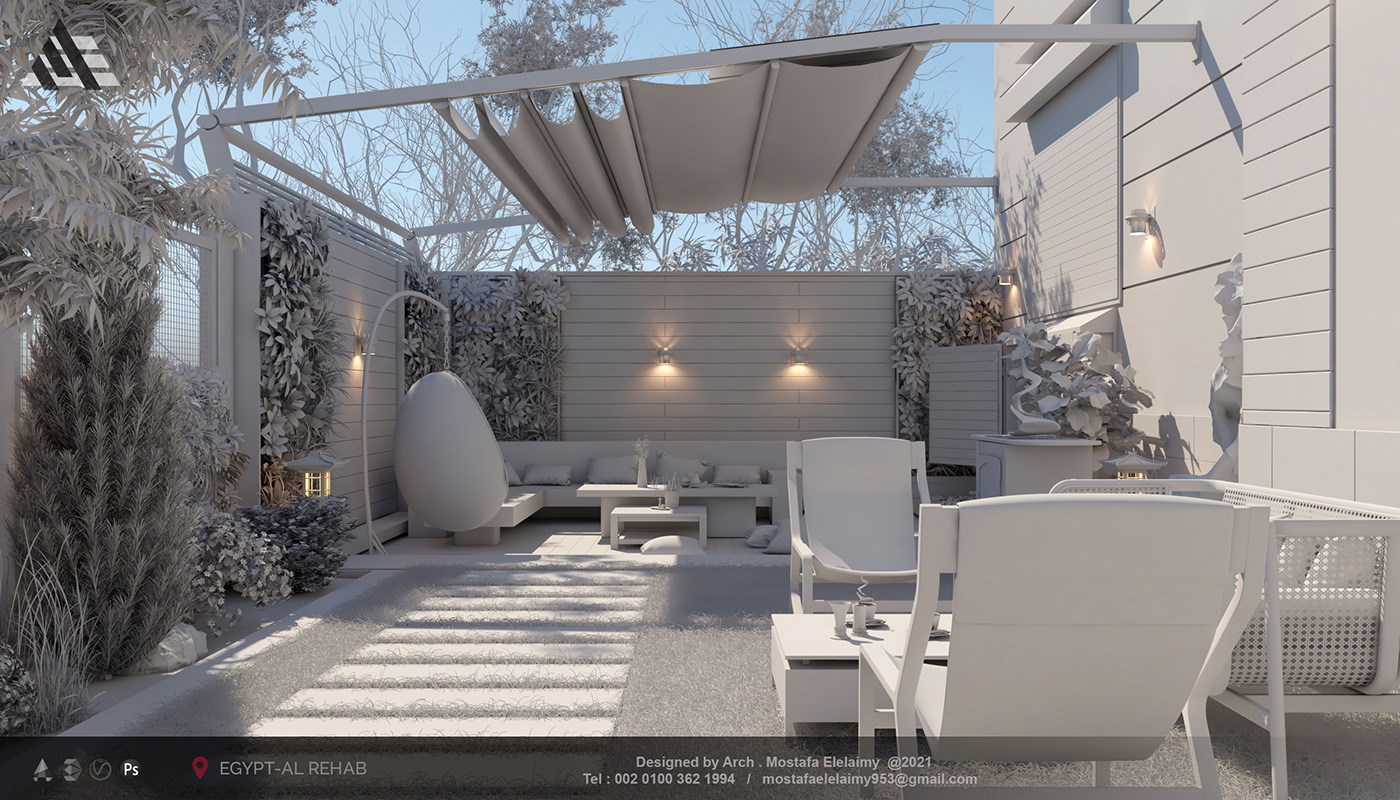 3D model architecture design exterior garden home Landscape photo Villa backyard