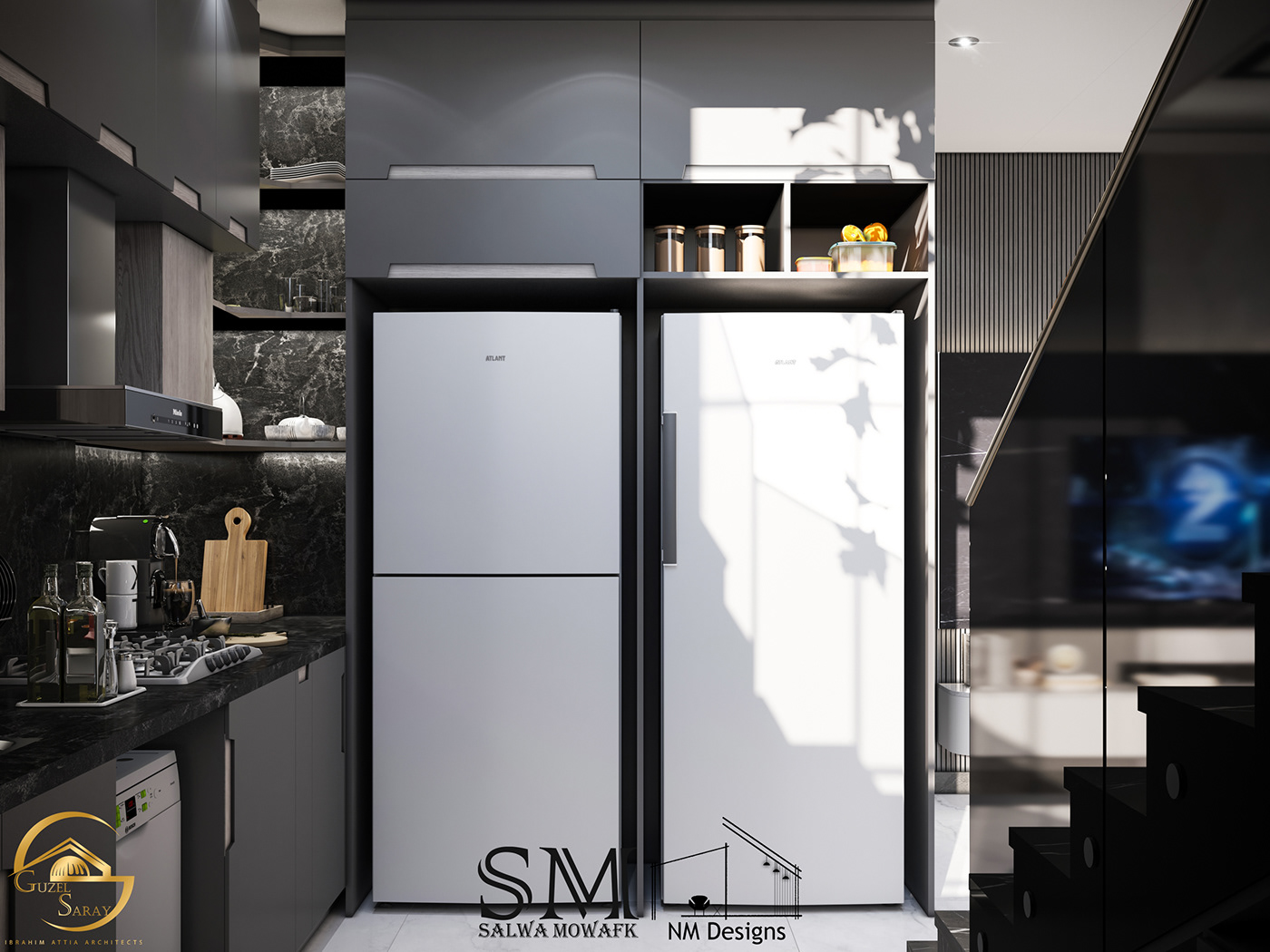 3D 3ds max architecture Interior interior design  kitchen living room modern visualization vray