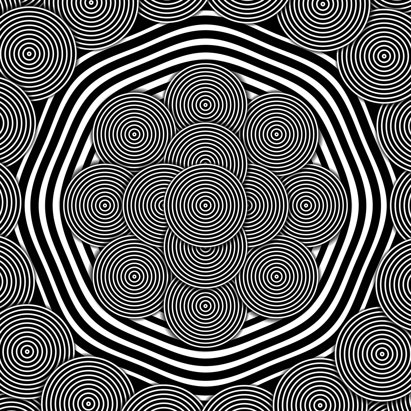 circles daily vector art design b & w geometric illusion opart optical