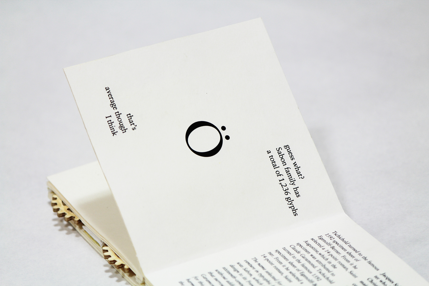 Sabon typeface specimen print Lasercut interactive Booklet
