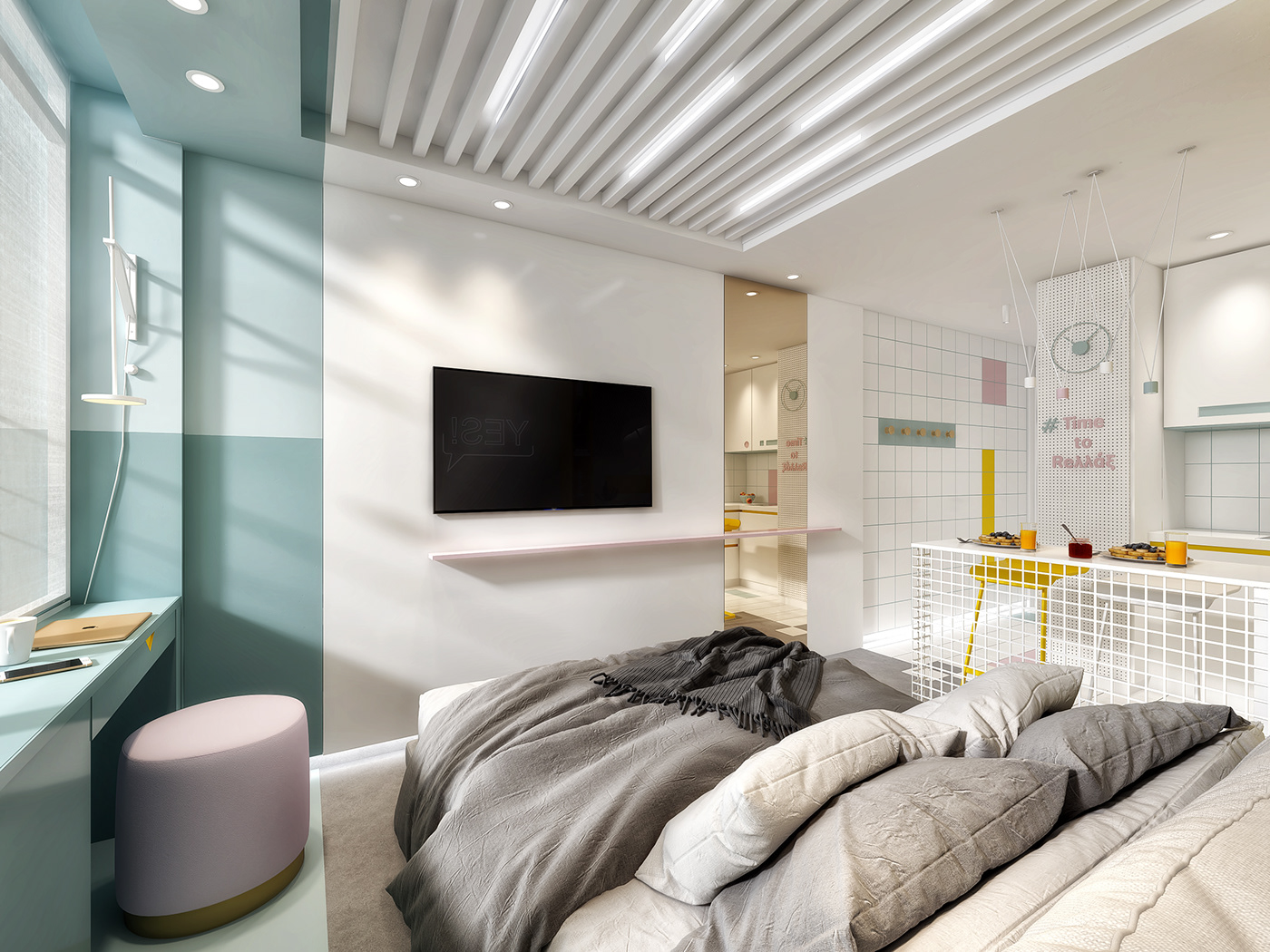 interior design  architecture airbnb apartment Greece THESSALONIKI design tiles pastel colors home