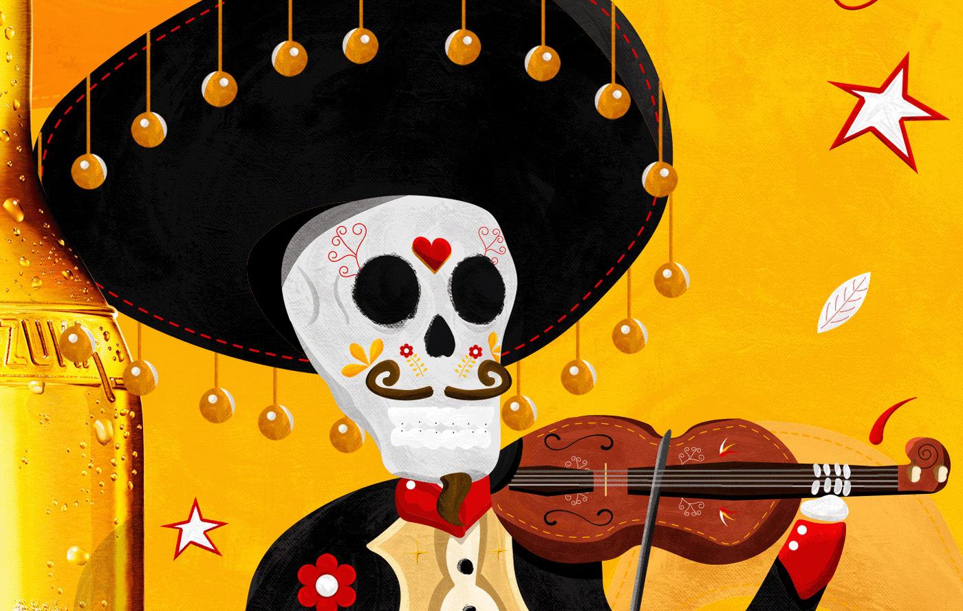 calaca Cerveza sol dia de los muertos Dia de Los Muertos Poster mexico poster art