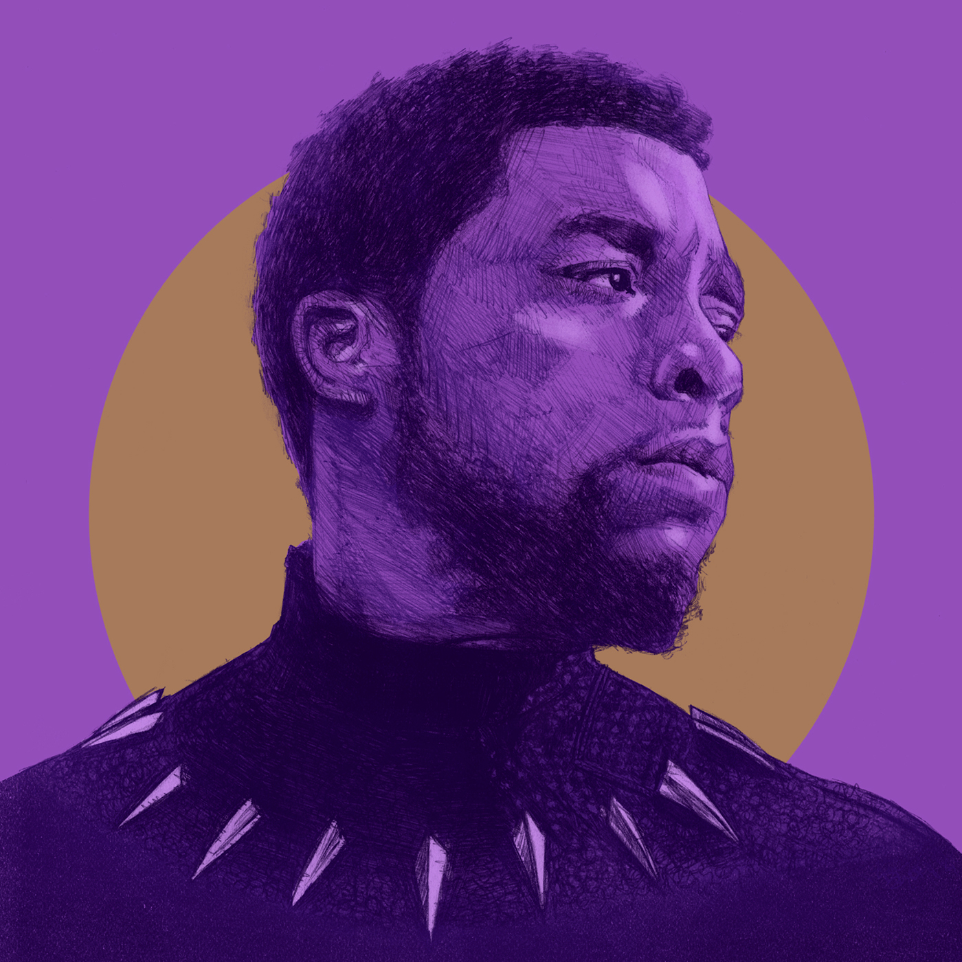 black panther T'Challa Chadwick Boseman portrait illustration Marvel Cinematic Universe purple gold