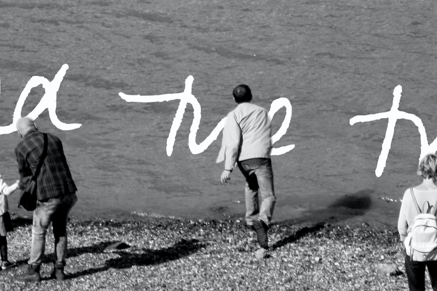 text handwriting type beach London thames lies reflection black and white city