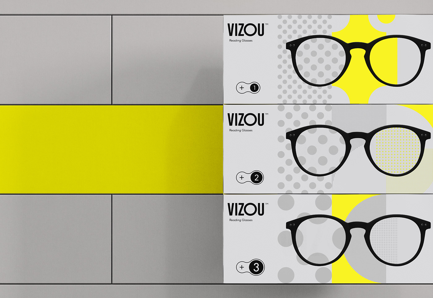 Vizou design Reading glasses dot branding  detail Packaging studiochapeaux axeldomke