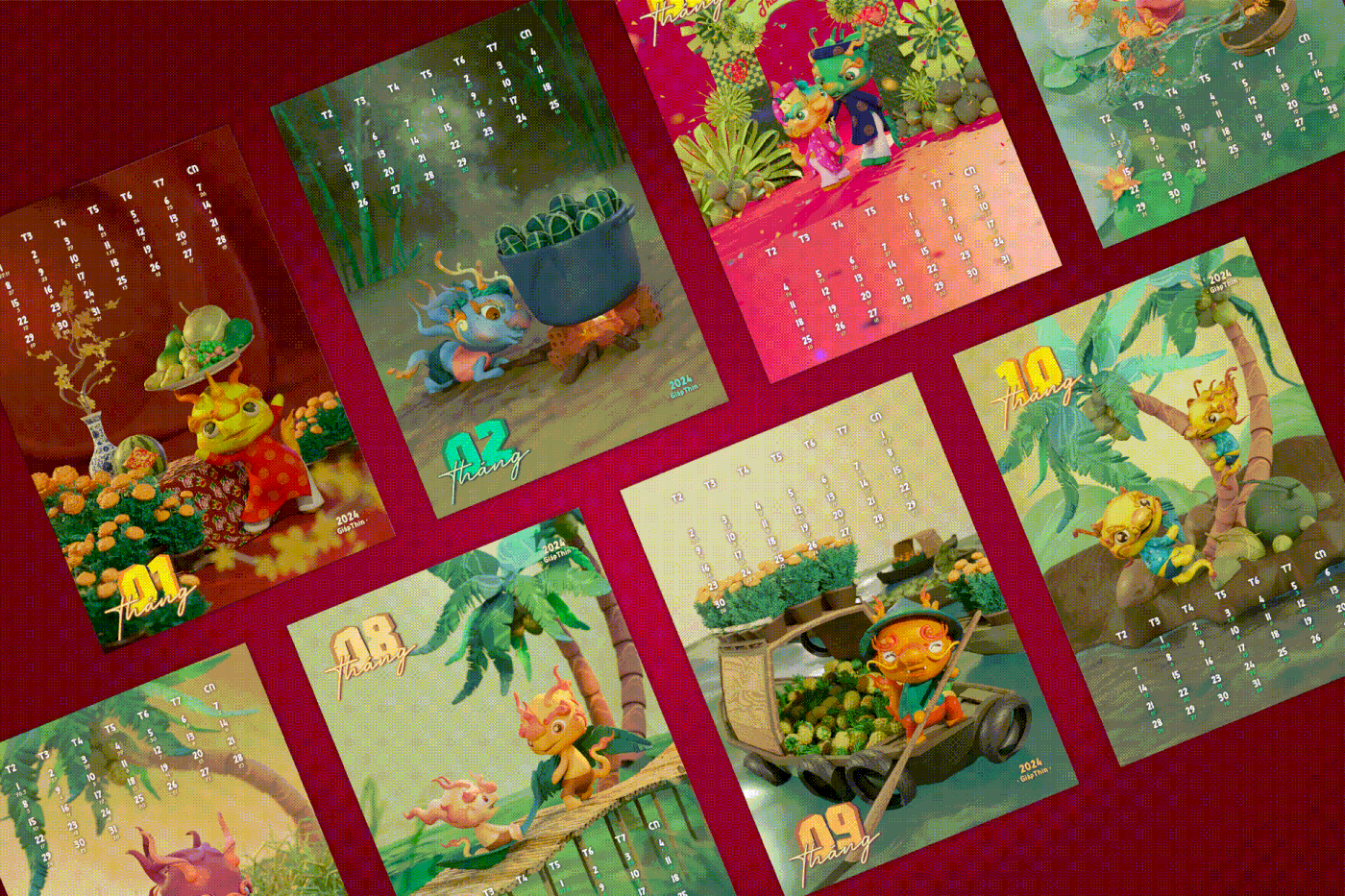 calendar new year vietnam culture ILLUSTRATION  3D dragon 2024 calendar blender Zbrush