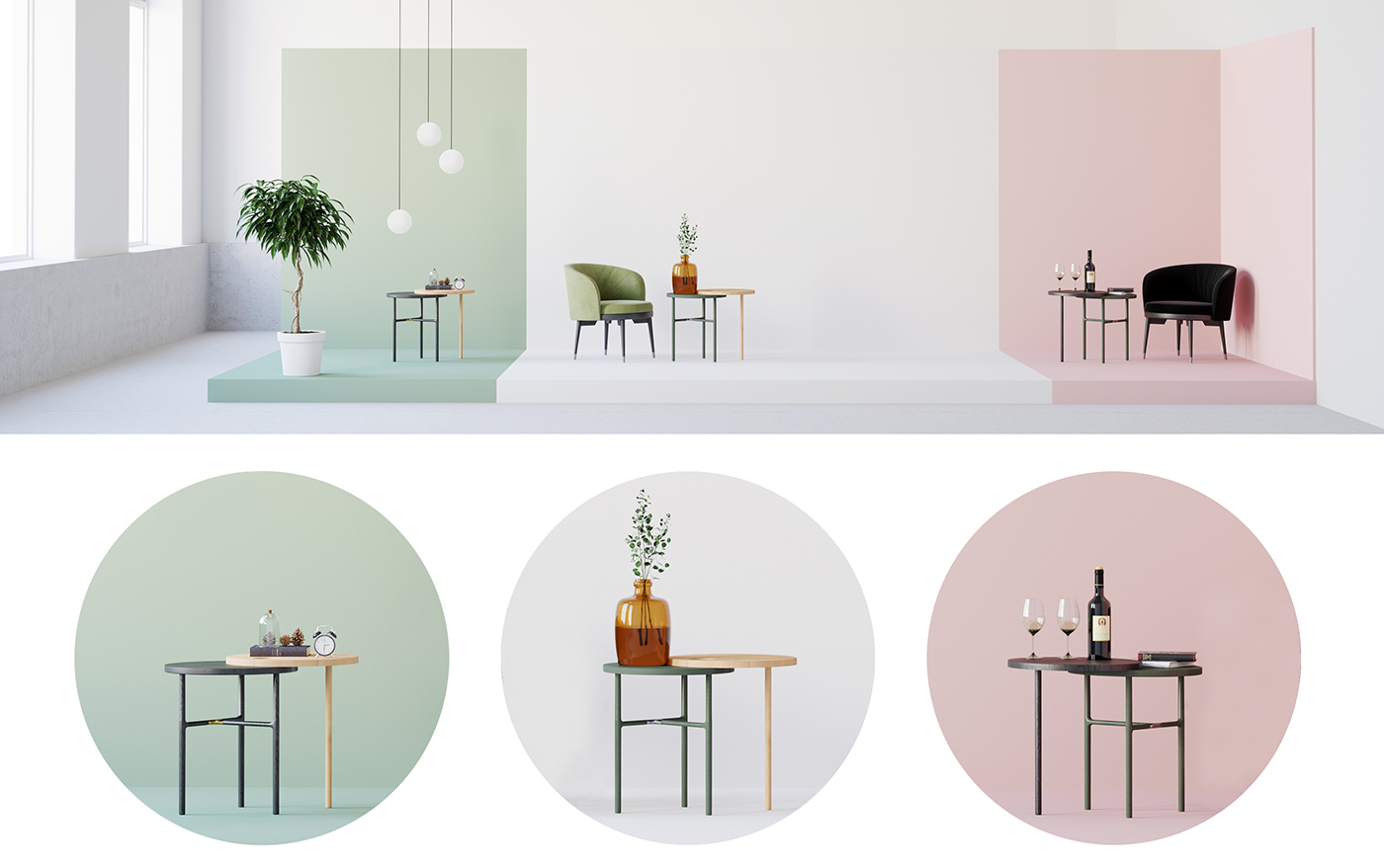 table design Porada Italy corona 3ds max olive wood metal pink