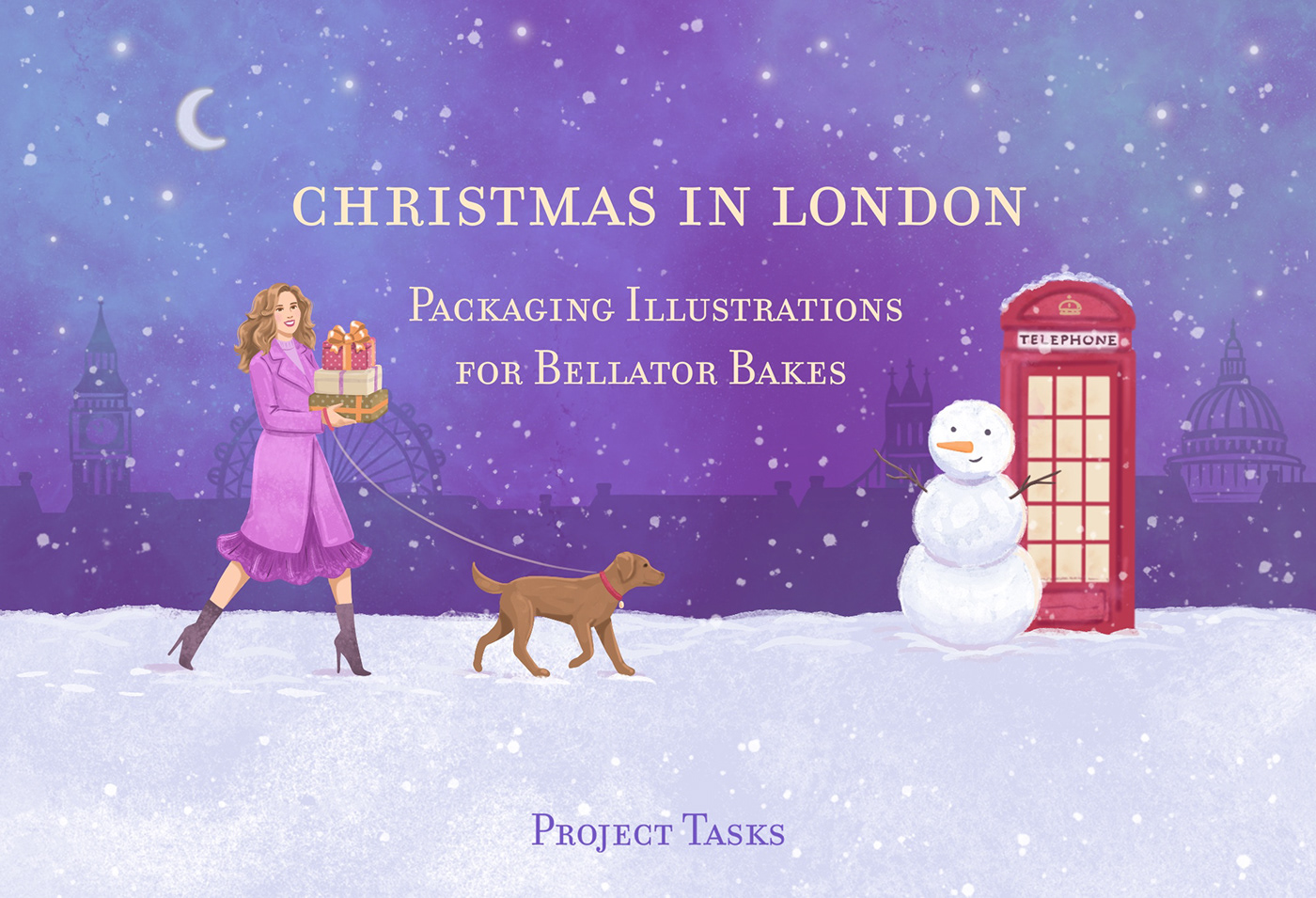 Christmas packaging illustration of London, United Kingdom, Britain
For bakery restaurant