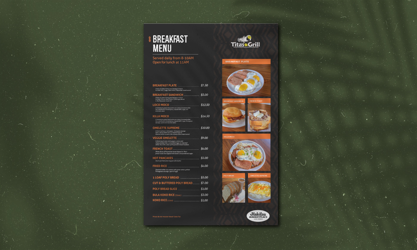Advertising  branding  Branding Collateral graphic design  HAWAII Marketplace menu Signage Tropical