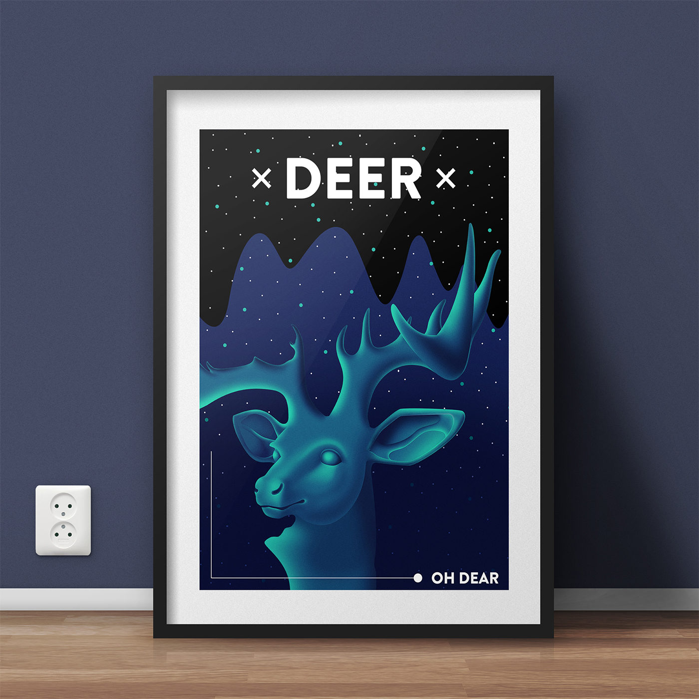 deer dear poster blue green stars animal stag antlers photoshop