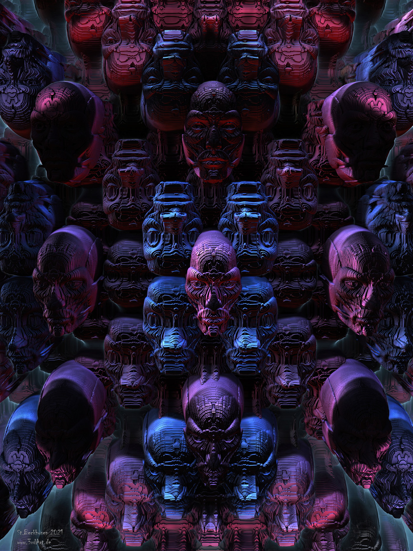 abstract Digital Art  faces fractal art generative art heads procedural art psychedelic art surreal
