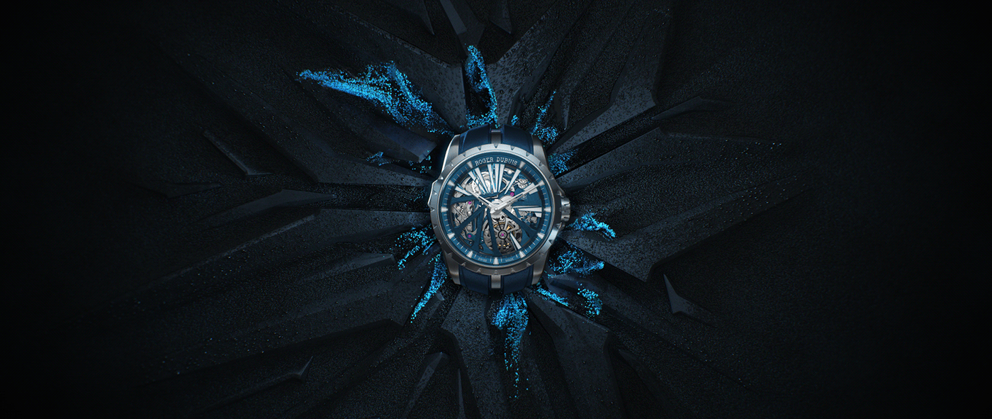 blue explosion fragment generative particles Render roger dubuis unit motion design voronoi watch