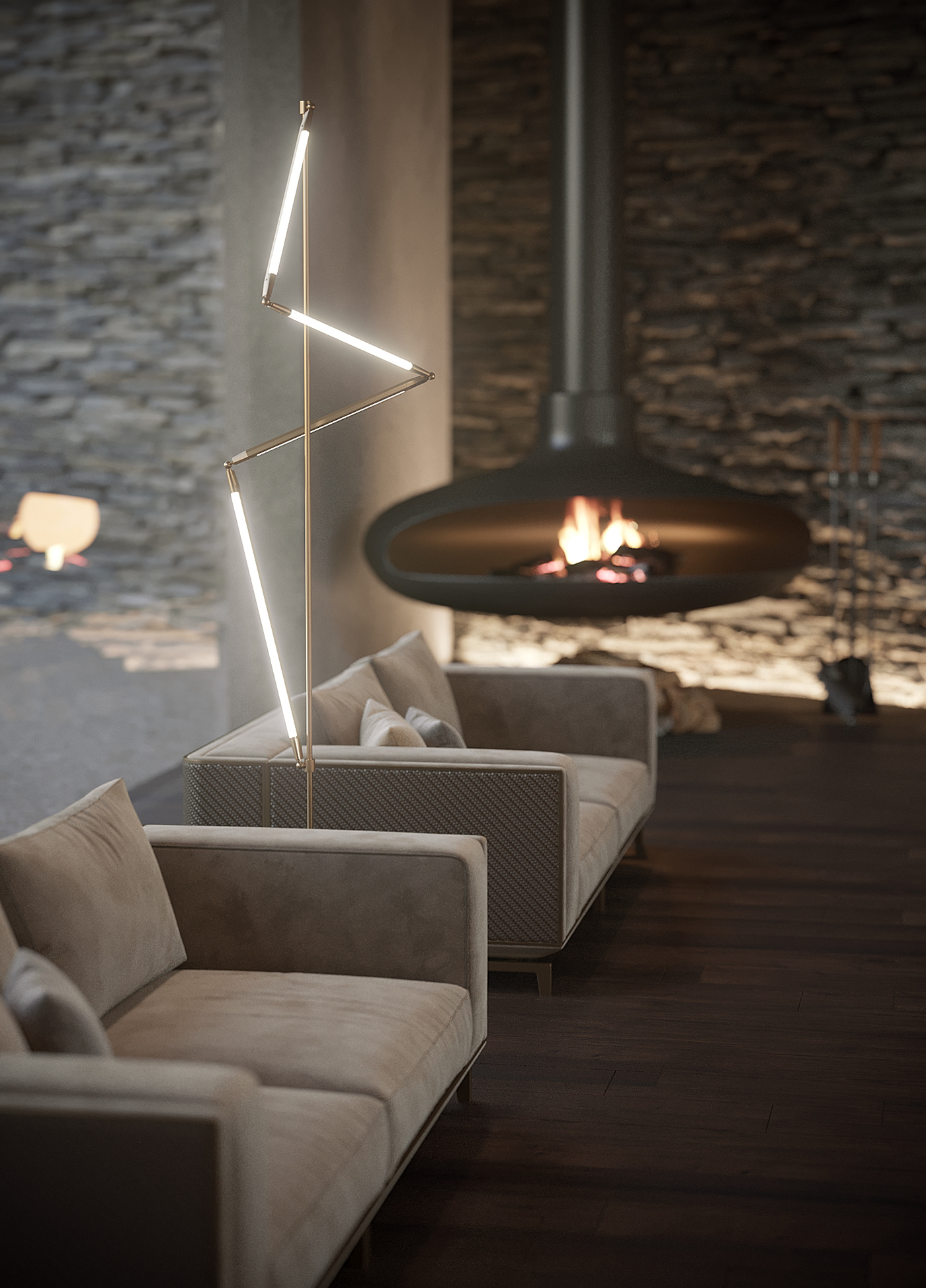 CGI fire fireplace Render warm