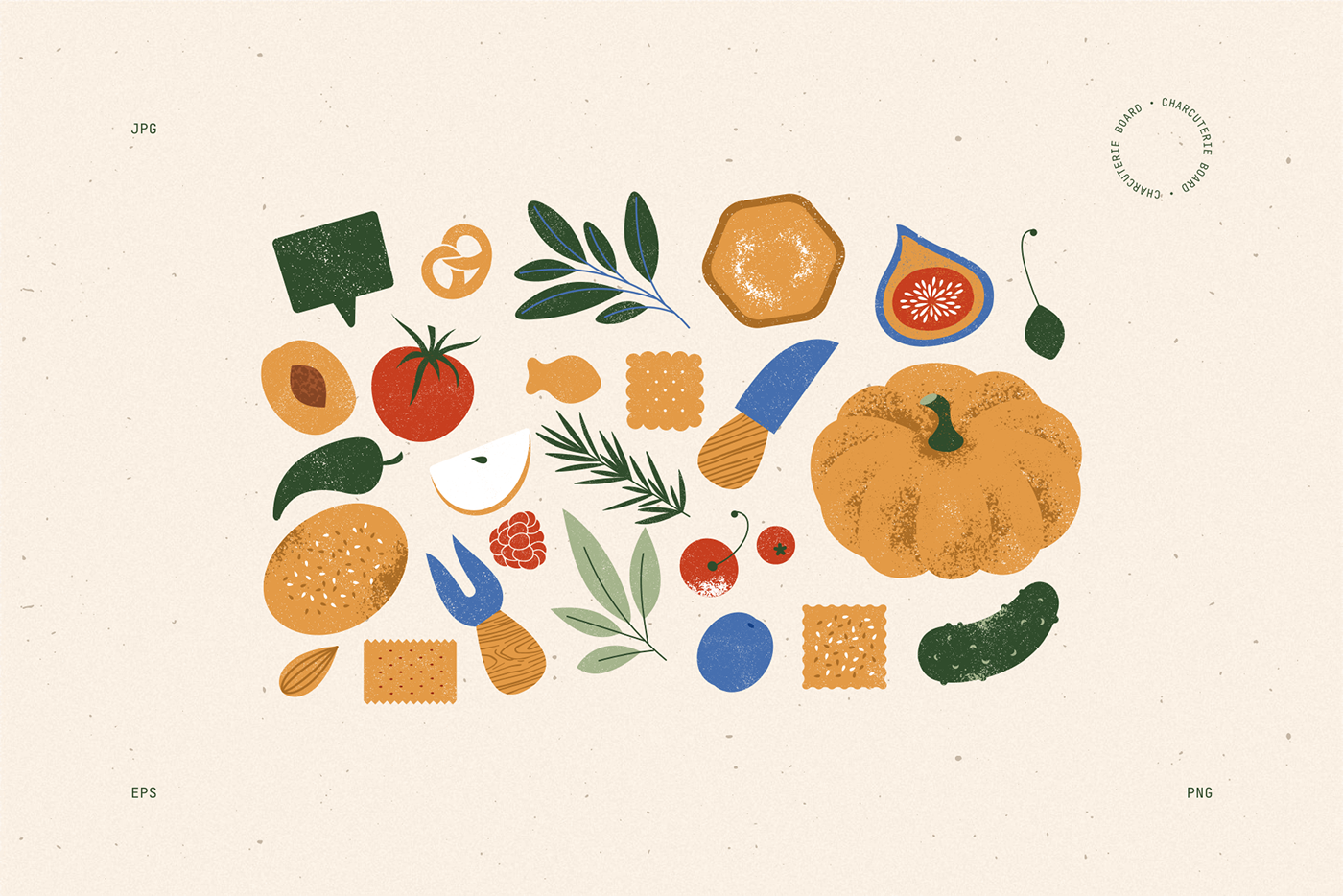 appetizer catering charceuterie creative market food board food illustrations grazing Retro vector