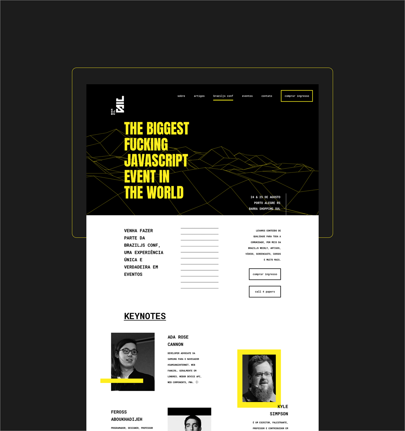 BrazilJS JavaScript design graphic type black yellow motion brand identity