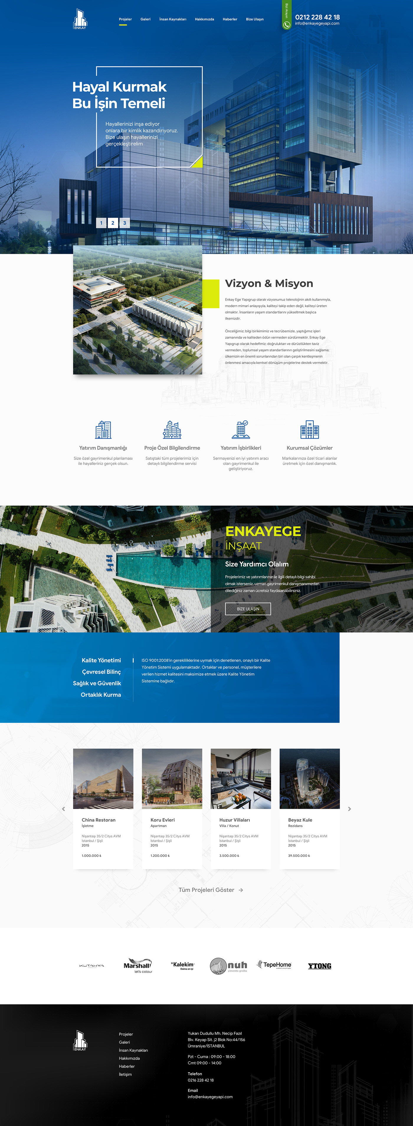 building Web Design  UI blue green flat design construction company