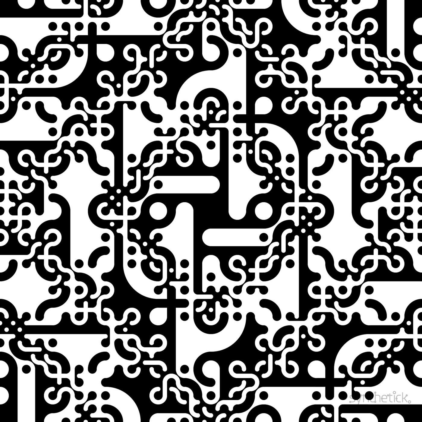 Seamless pattern of Truchet tiling. Repeating geometric shapes. Creative coding computational design