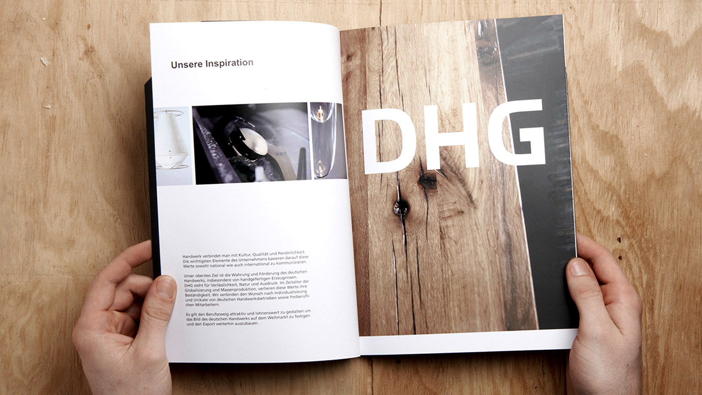 wood Corporate Identity dhg brochure German Design furniture munich Bayern Bavaria 3D