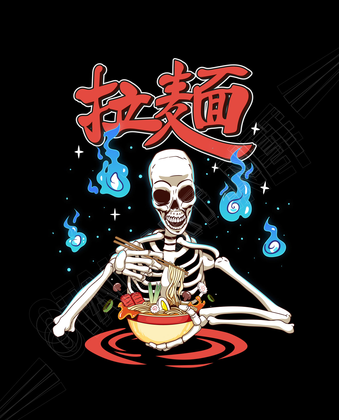 japanese food japanese style noodles ramen skeleton skull vector Skull art ramen noodles ramen illustration