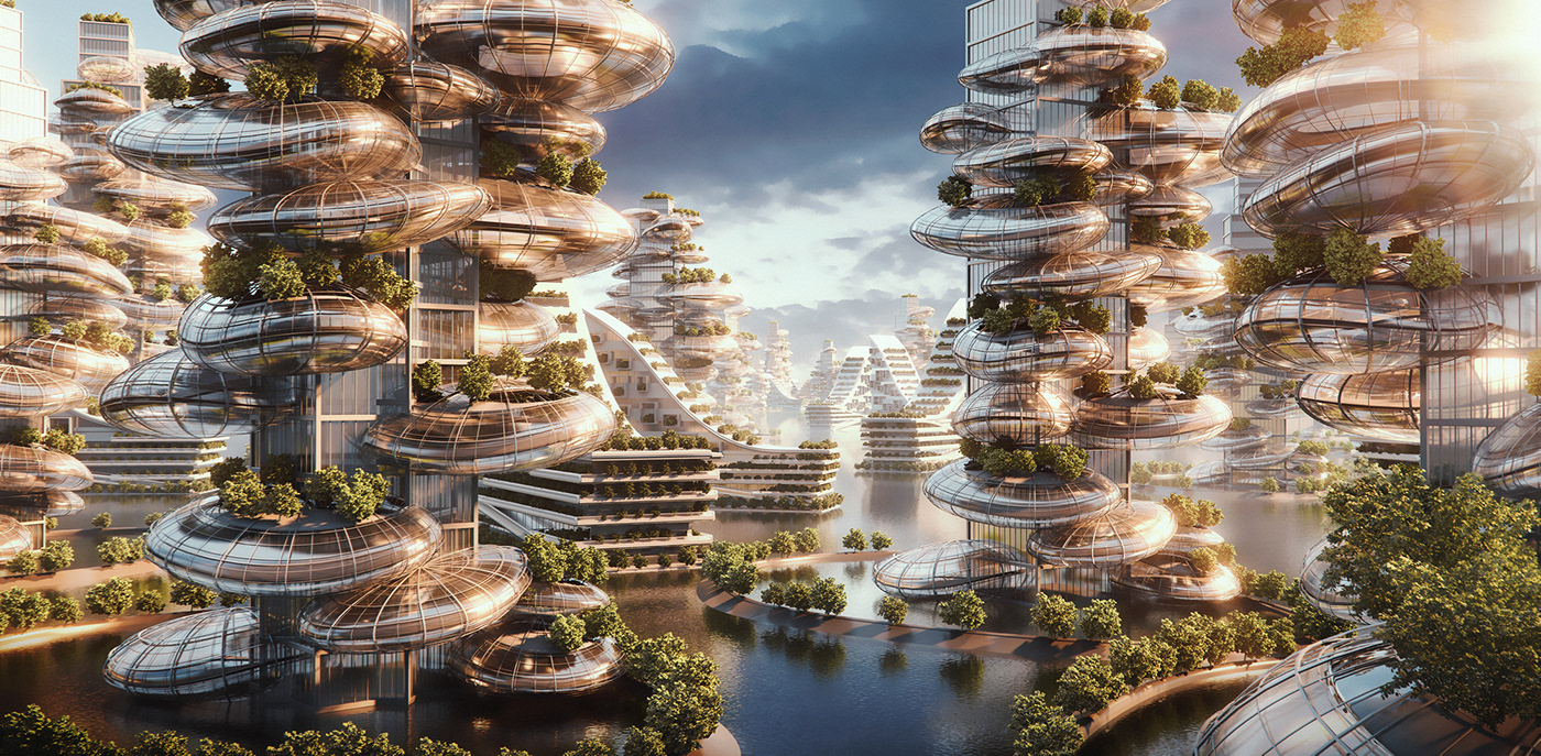 buildings concept art enviroment future futuristic modern Landscape