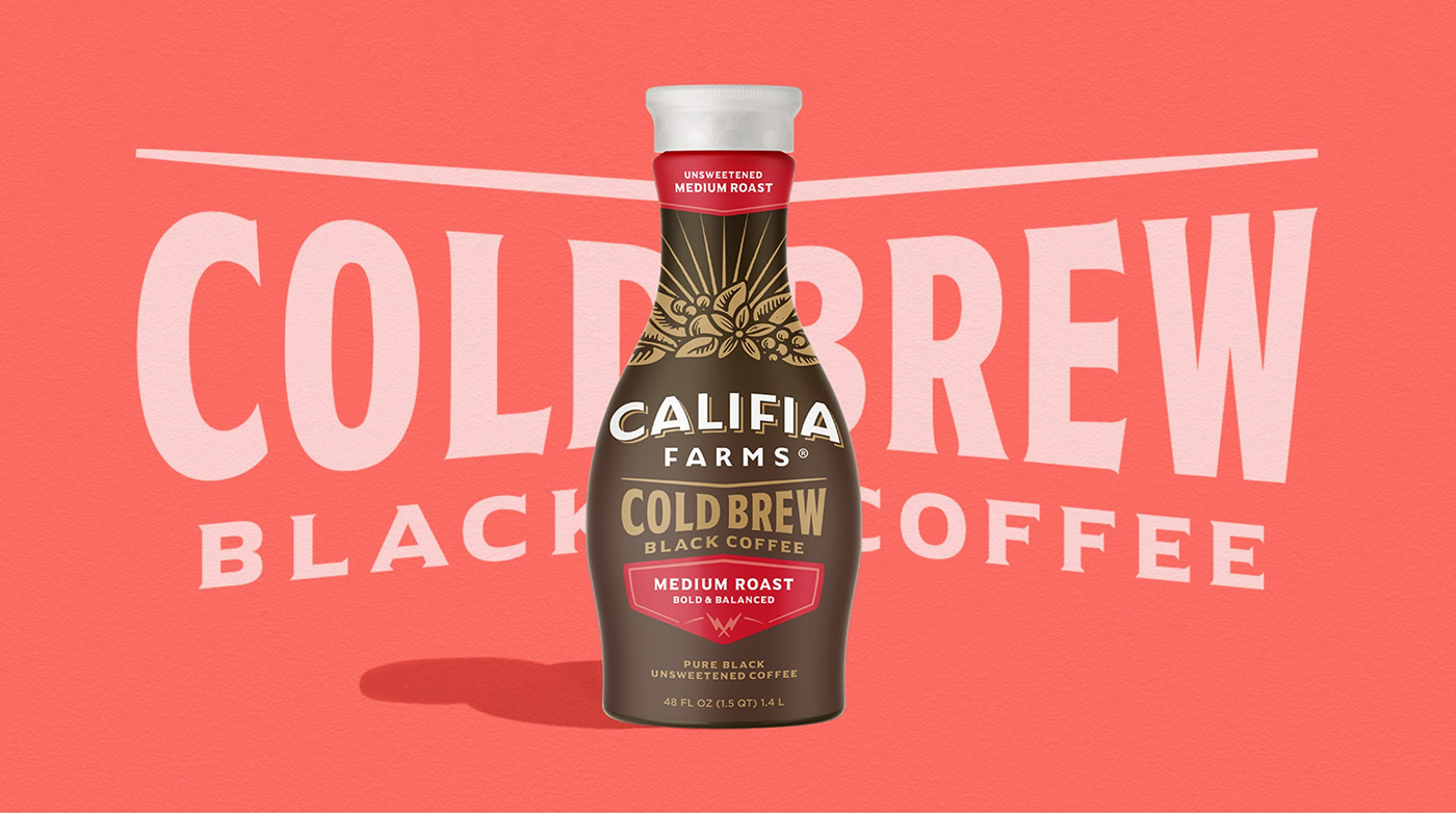 Califia Farms bottles Coffee label design beverage brand strategy farm design Package Redesign brand identity branding 