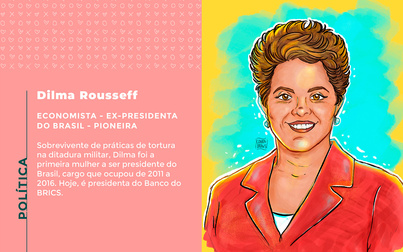 An illustrated portrait of Dilma Rousseff   the first brazilian woman president