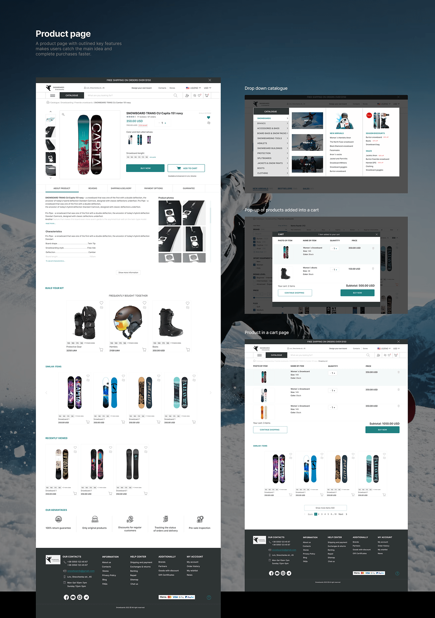 Ecommerce landing page Snowboarding Snowboards ui design UI/UX UX design Web Design  Website Design Winter sports