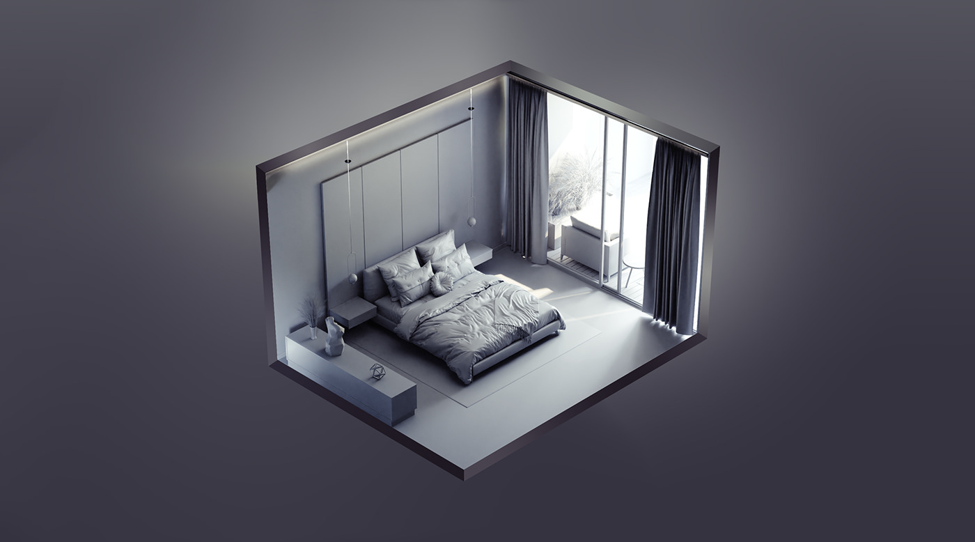 3D archviz bedroom Render architecture game Interior Isometric room visualization