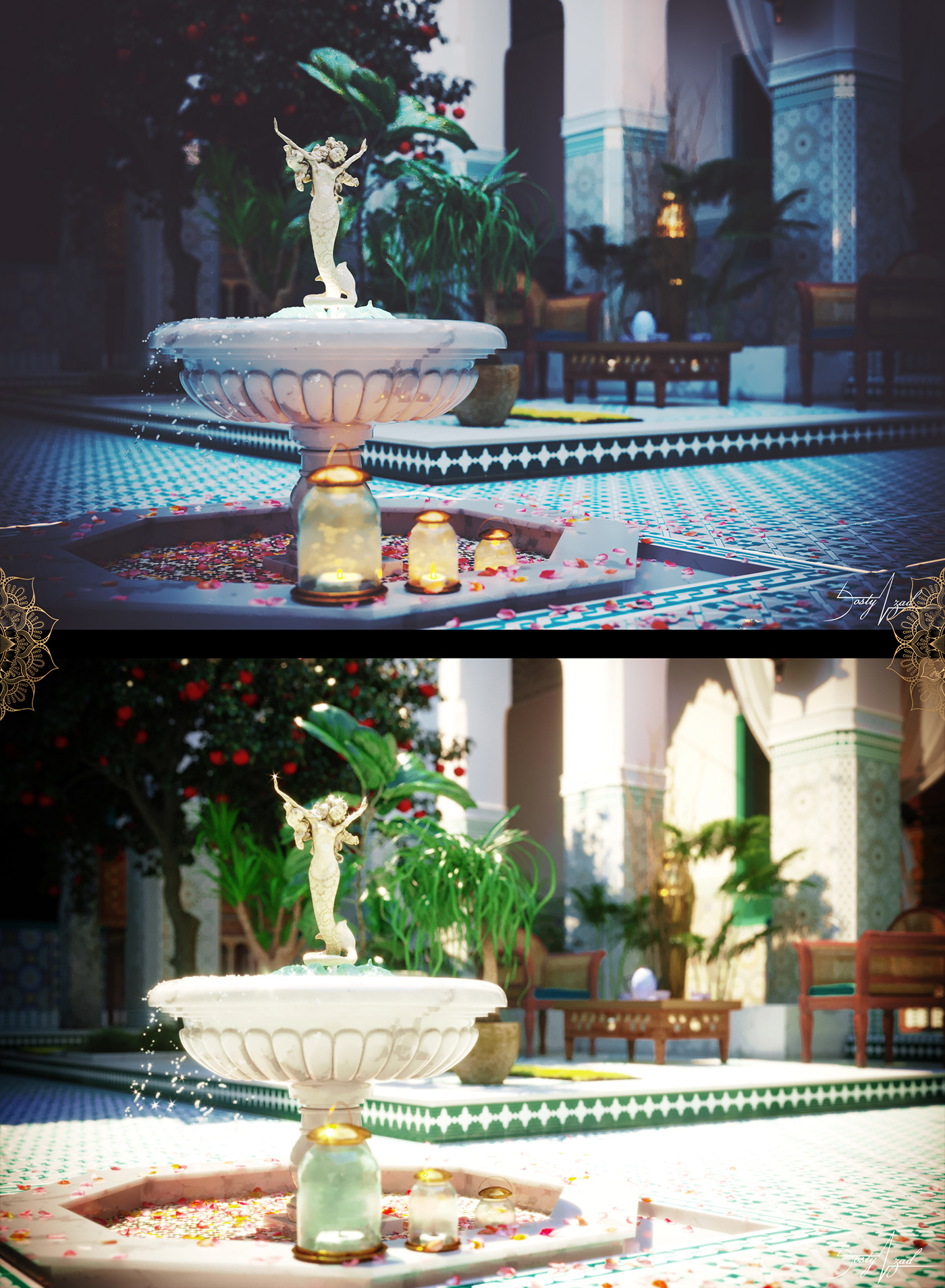 3ds max arabic corona renderer court courtyard gym historic islamic marrakesh Morocco