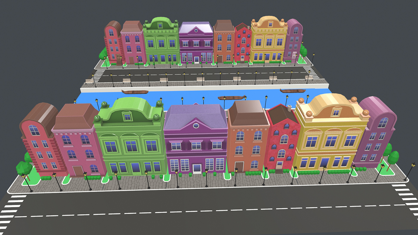 lowpoly town amsterdam gameready cartoon mobile 3D 3d art